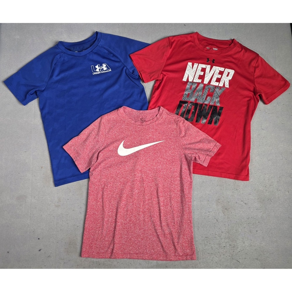 Lot of 3 Boys Shirts Under Armour and Nike LARGE Loose-Dri-Fit-Coldgear Athletic
